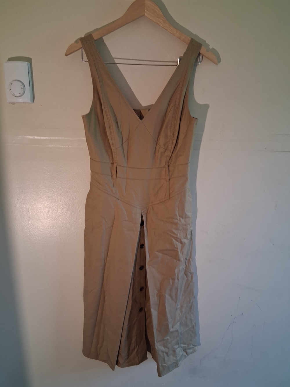 Banana Republic Tan Sleeveless V-Neck Midi Dress with Front Buttons